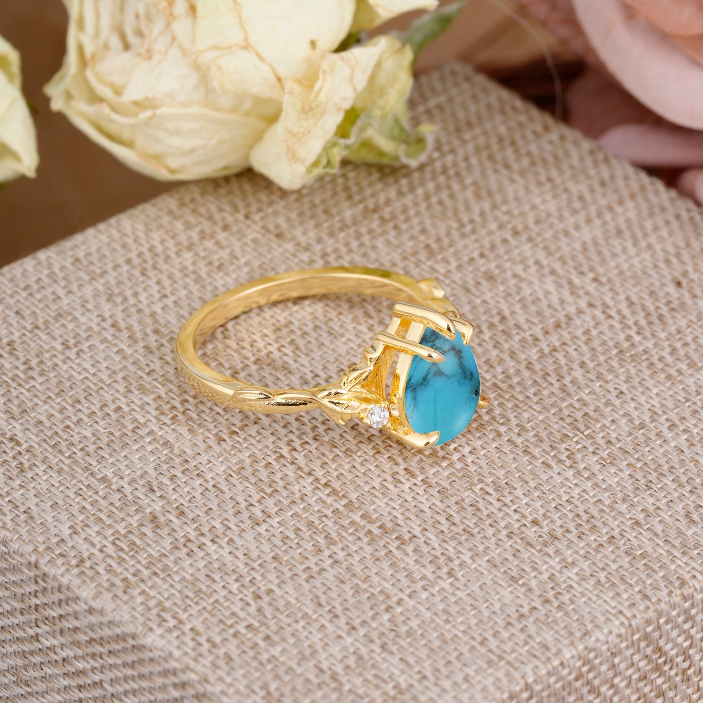 Elegant & Luxurious 5 prong Pear-Cut Turquoise Engagement Ring
