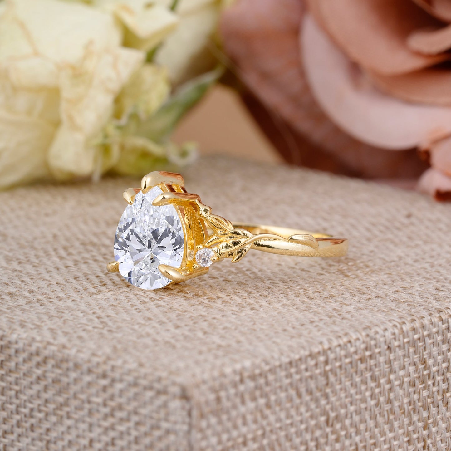 Elegant & Luxurious 5 prong Pear-Cut Lab Diamond Engagement Ring