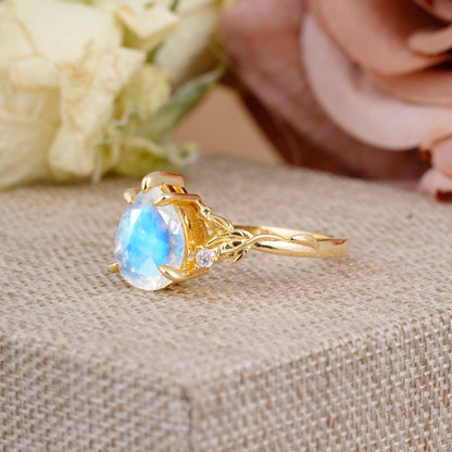 Elegant & Luxurious 5 prong Pear-Cut Moonstone Engagement Ring
