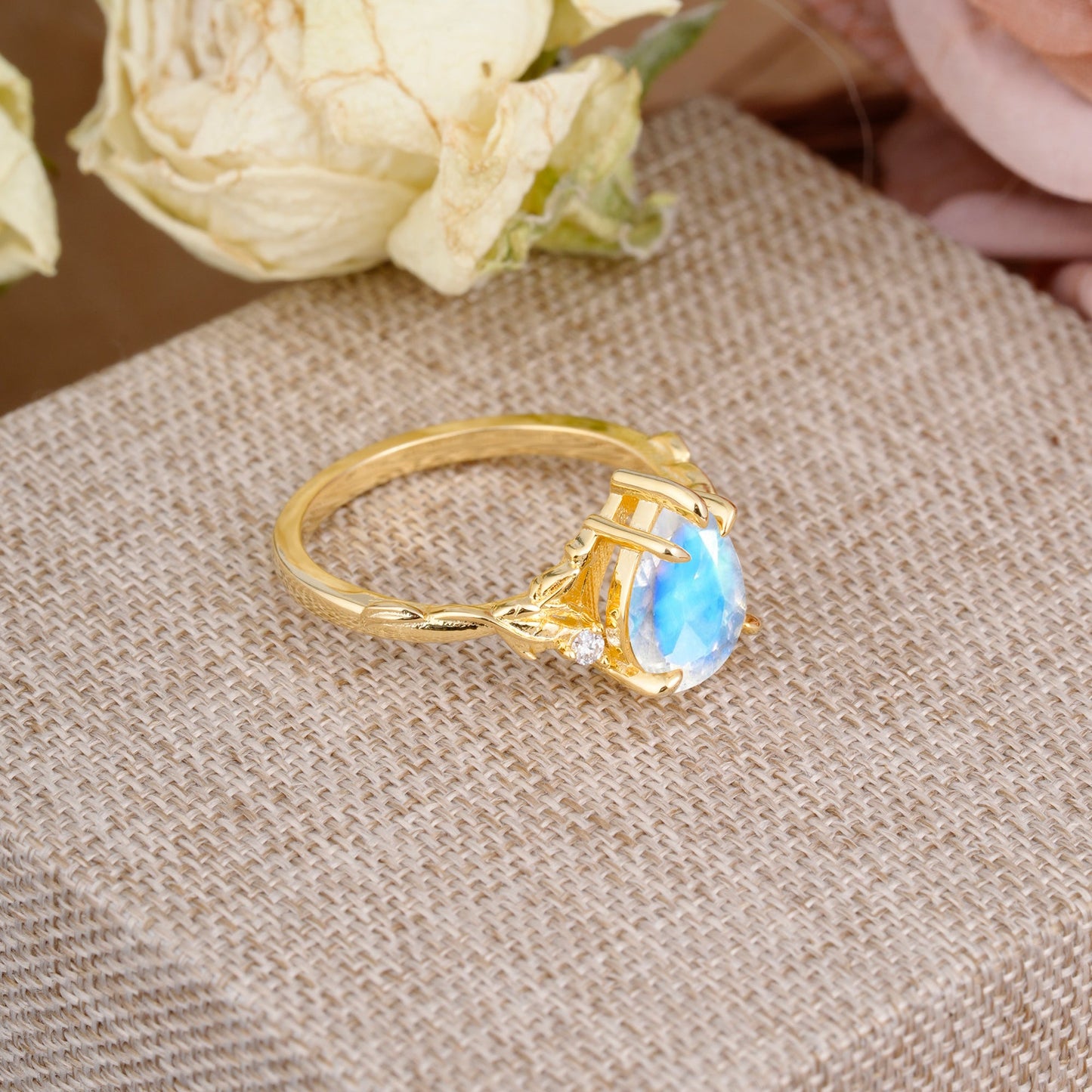 Elegant & Luxurious 5 prong Pear-Cut Moonstone Engagement Ring