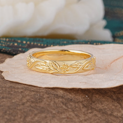 Vintage Starburst Engraved Men Wedding Band Plain Band for Him