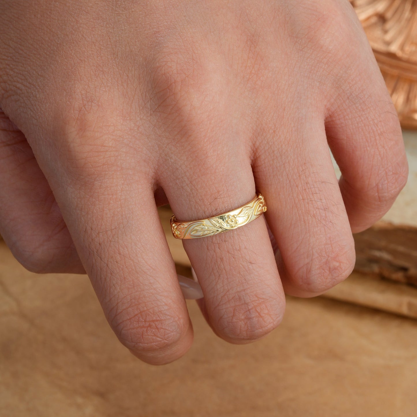 Vintage Starburst Engraved Men Wedding Band Plain Band for Him