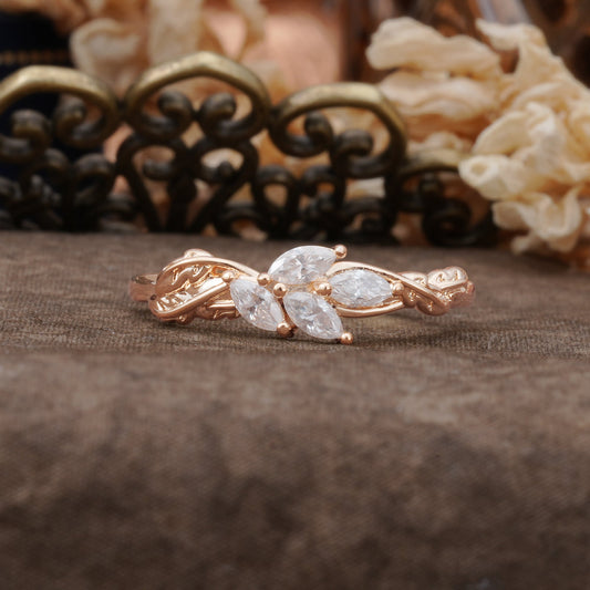 Cluster Marquise Cut Moissanite Curved Wedding Band