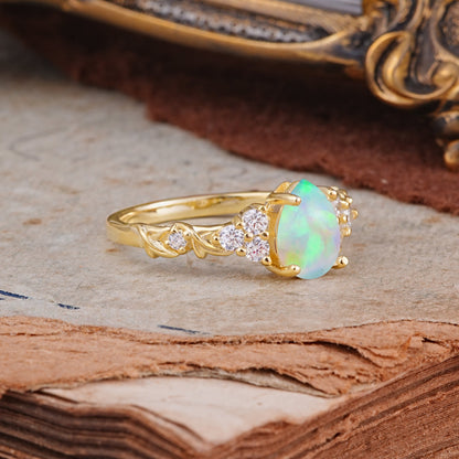 Nature-Inspired Vintage 4-Prong Pear Cut Opal Engagement Ring