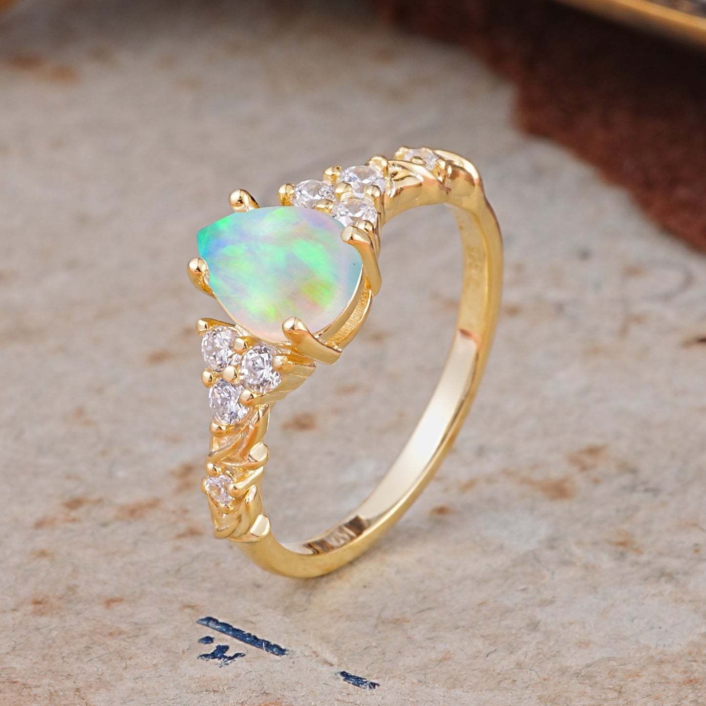 Nature-Inspired Vintage 4-Prong Pear Cut Opal Engagement Ring