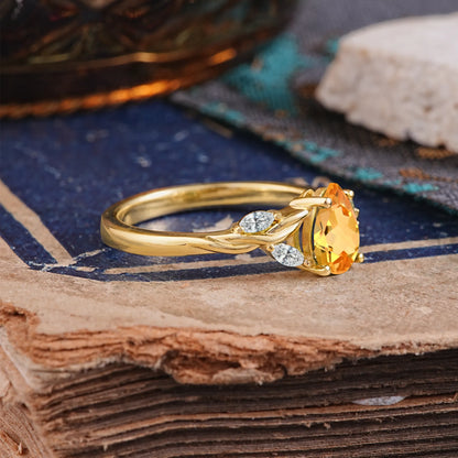 Exquisite 4-Prong Pear Cut Citrine Engagement Ring