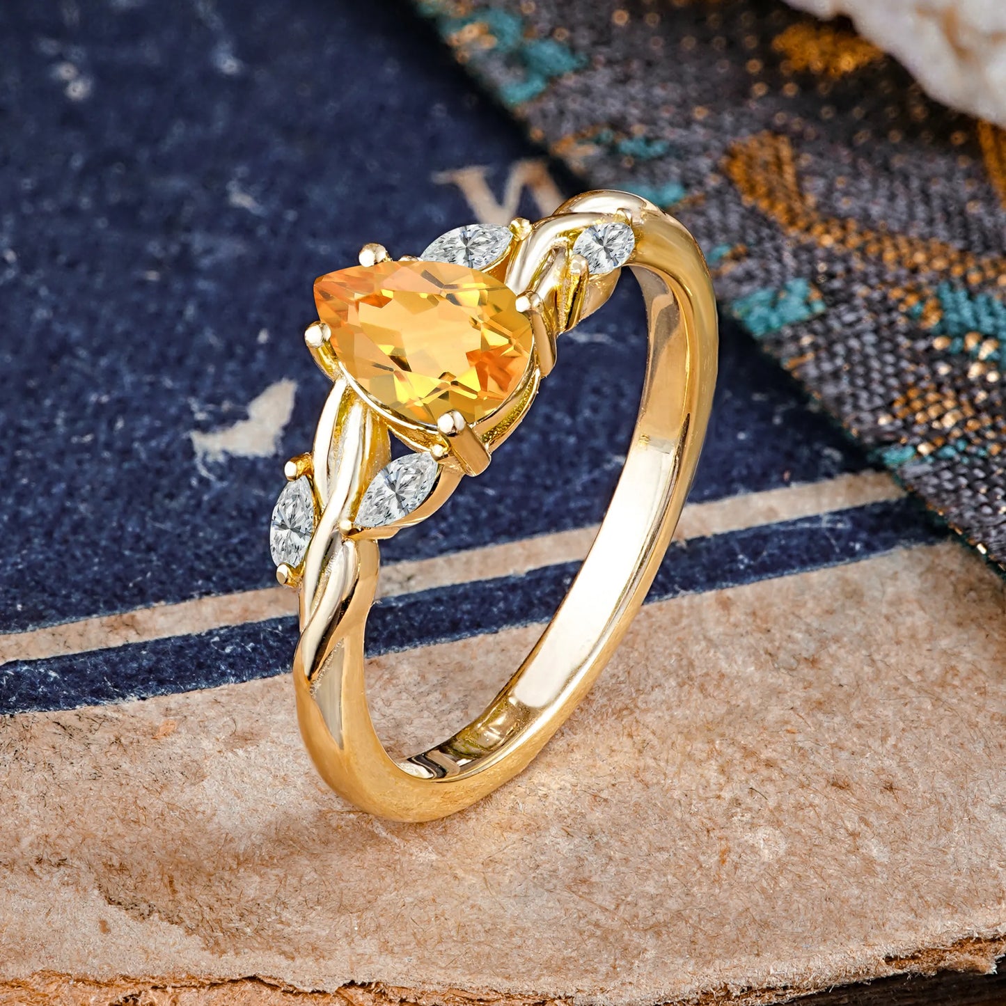 Exquisite 4-Prong Pear Cut Citrine Engagement Ring