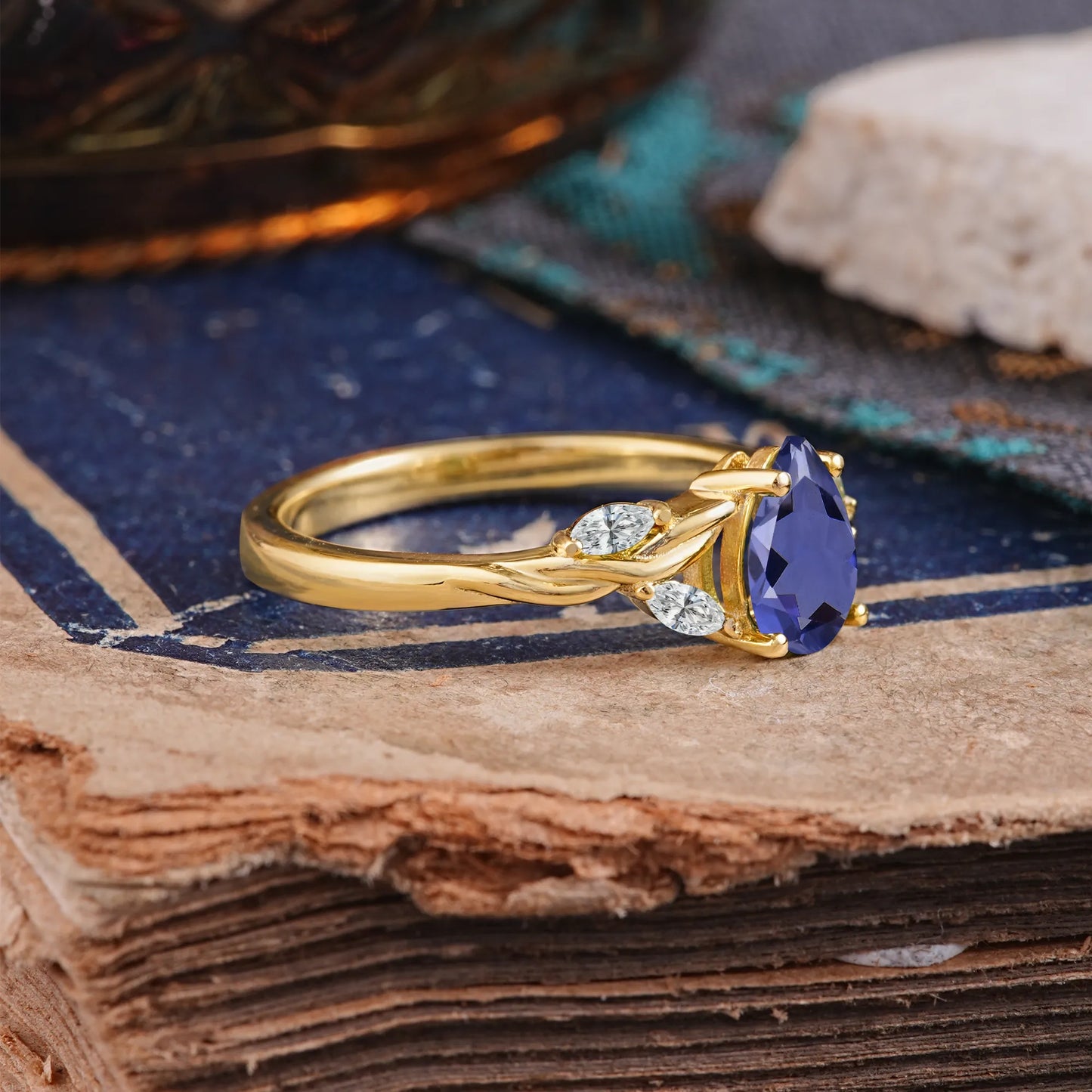 Exquisite 4-Prong Pear Cut Tanzanite Engagement Ring