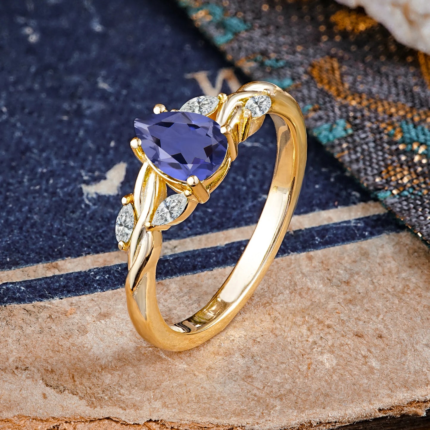 Exquisite 4-Prong Pear Cut Tanzanite Engagement Ring