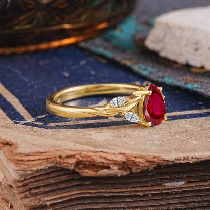 Exquisite 4-Prong Pear Cut Ruby Engagement Ring