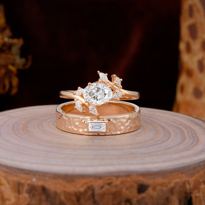 Nature Inspiration Luxury Retro 6-Prong Moissanite Promise Couples Rings