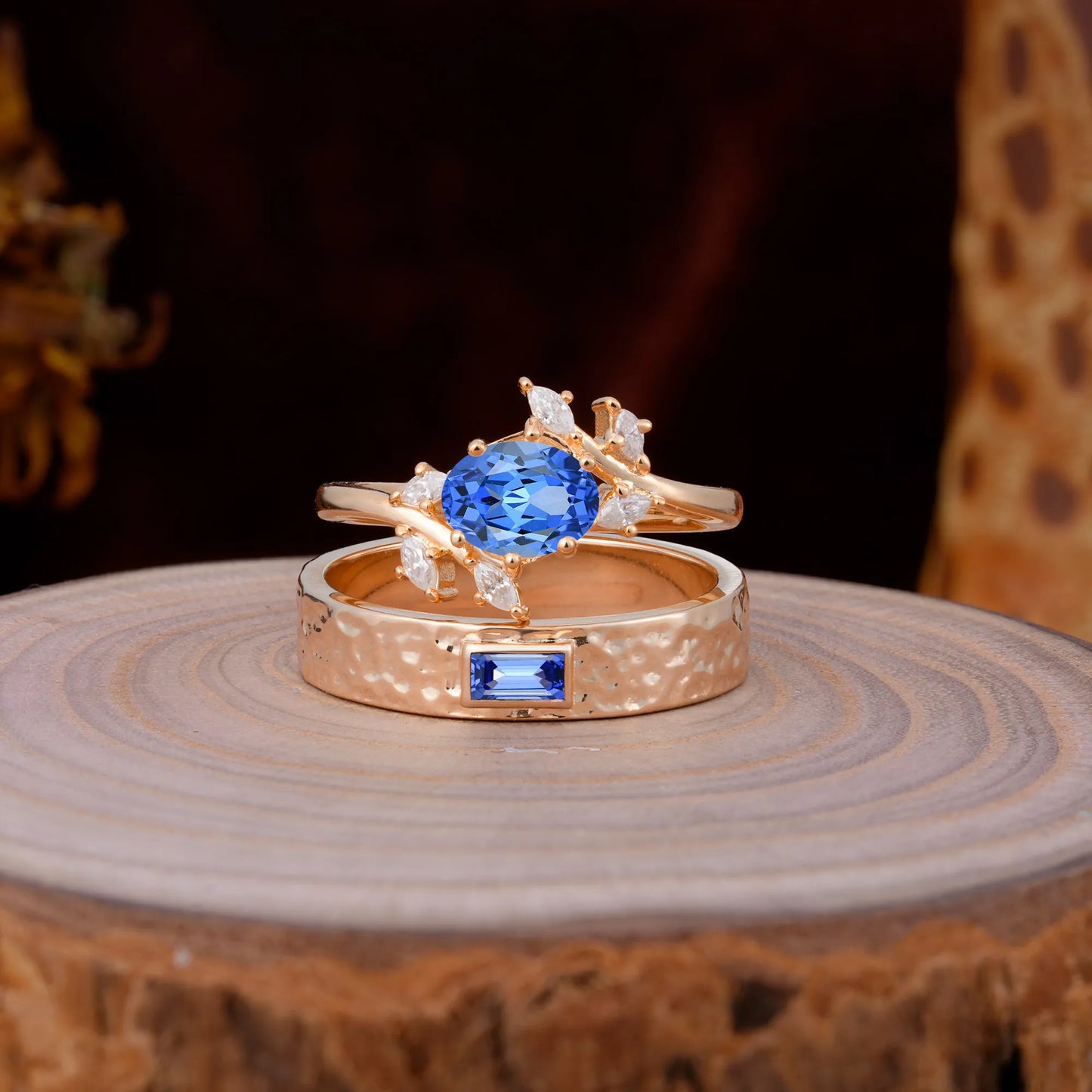 Nature Inspiration Luxury Retro 6-Prong Sapphire Promise Couples Rings