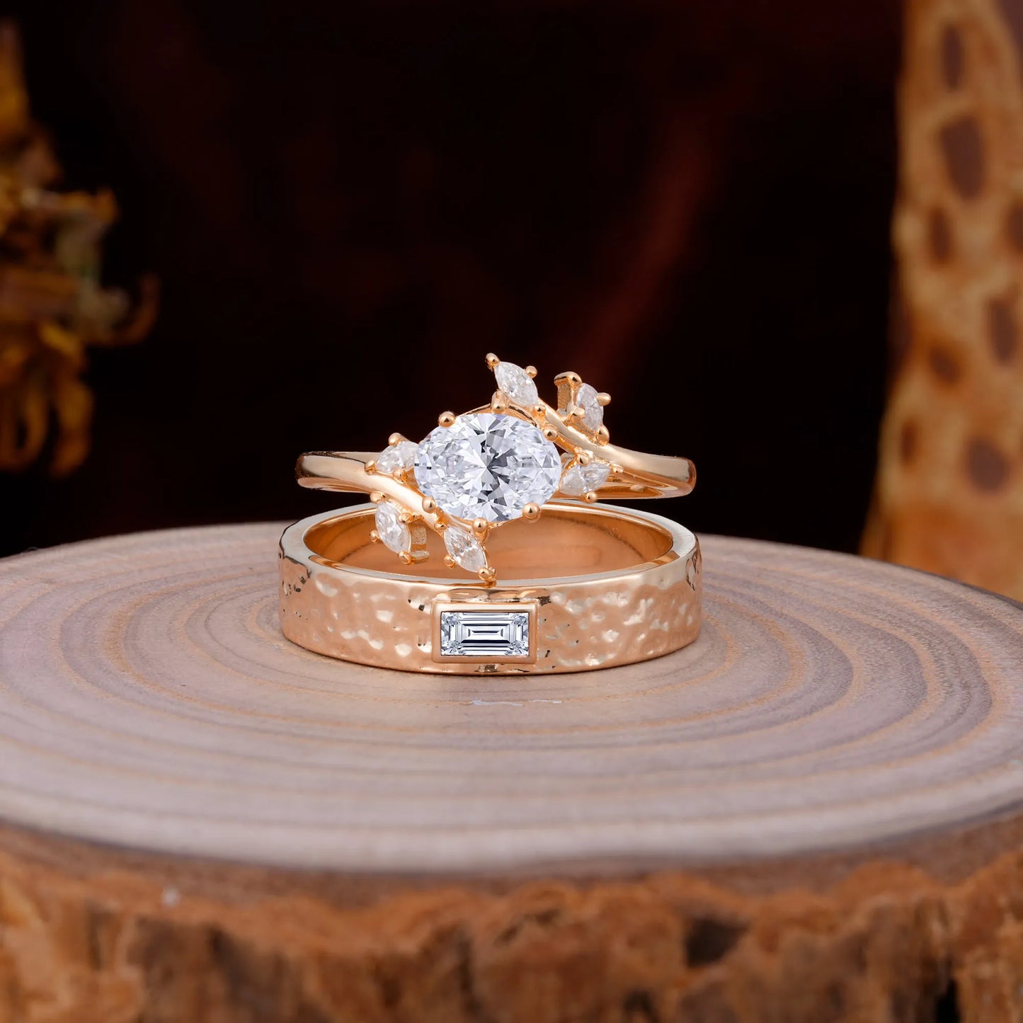 Nature Inspiration Luxury Retro 6-Prong Lab Diamond Promise Couples Rings