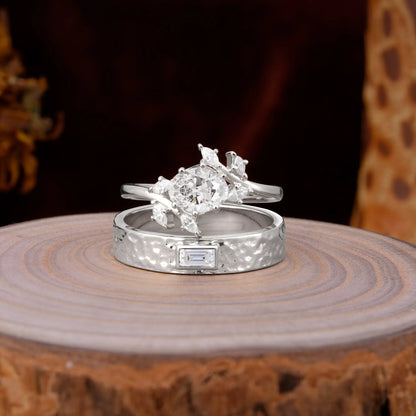 Nature Inspiration Luxury Retro 6-Prong Moissanite Promise Couples Rings
