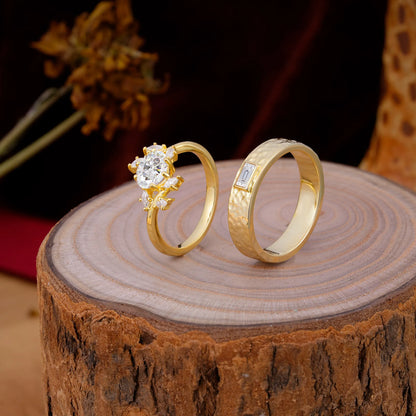 Nature Inspiration Luxury Retro 6-Prong Moissanite Promise Couples Rings