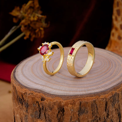 Nature Inspiration Luxury Retro 6-Prong Ruby Promise Couples Rings