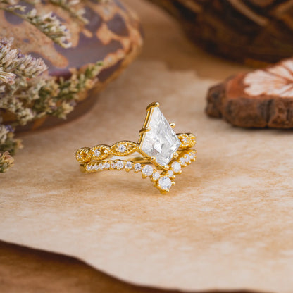 Luxury Vintage 6-Prong Kite-Cut Moissanite Engagement Ring Set