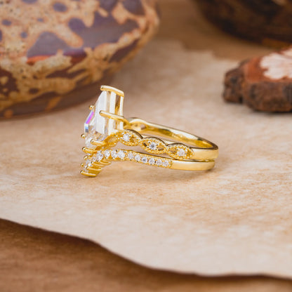 Luxury Vintage 6-Prong Kite-Cut Moissanite Engagement Ring Set