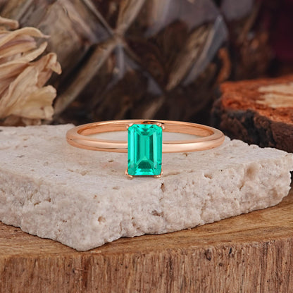 Minimalist Emerald Cut Solitaire Emerald  Engagement Ring