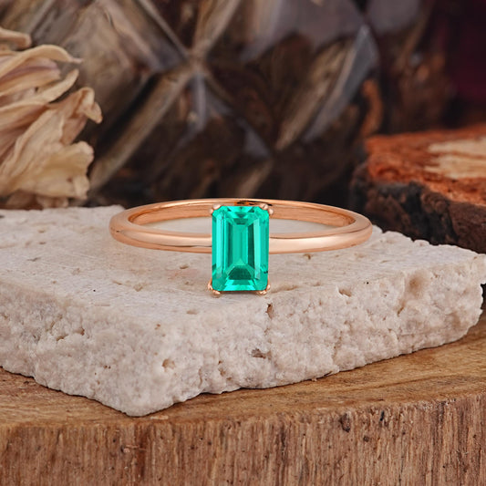 Minimalist Emerald Cut Solitaire Emerald  Engagement Ring