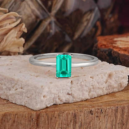 Minimalist Emerald Cut Solitaire Emerald  Engagement Ring