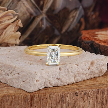 Minimalist Emerald Cut Solitaire Moissanite Engagement Ring