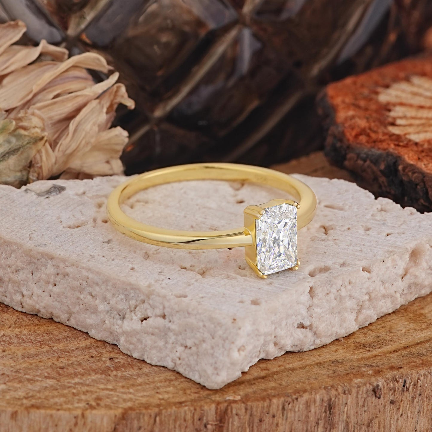 Minimalist Emerald Cut Solitaire Moissanite Engagement Ring