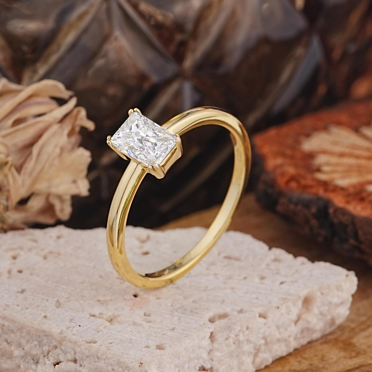 Minimalist Emerald Cut Solitaire Moissanite Engagement Ring