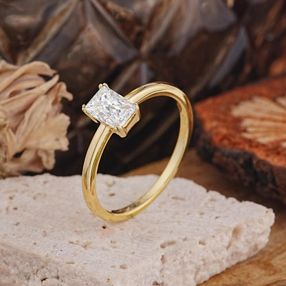 Minimalist Emerald Cut Solitaire Moissanite Engagement Ring