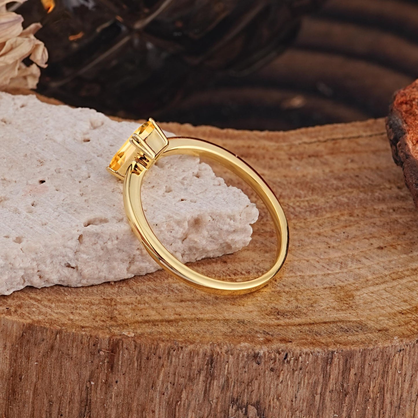 Minimalist Emerald Cut Solitaire Citrine Engagement Ring