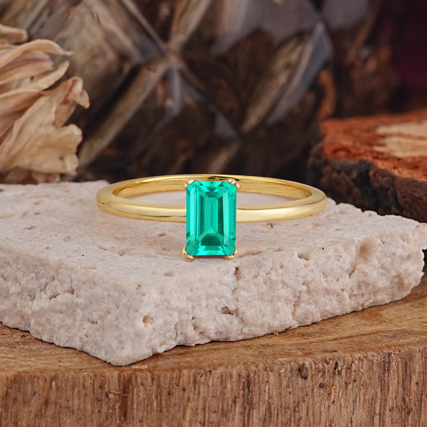 Minimalist Emerald Cut Solitaire Emerald  Engagement Ring