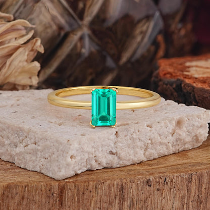 Minimalist Emerald Cut Solitaire Emerald  Engagement Ring