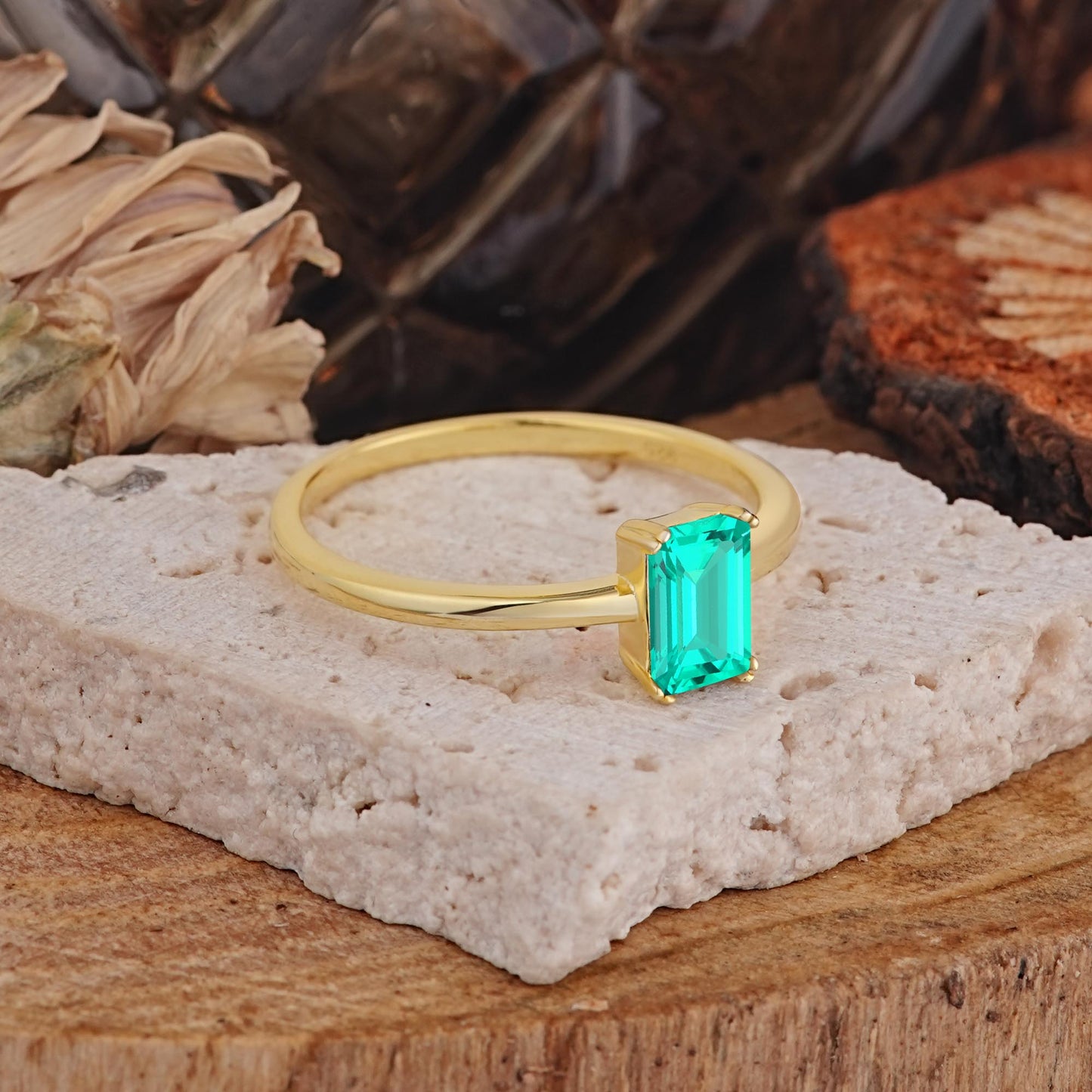 Minimalist Emerald Cut Solitaire Emerald  Engagement Ring