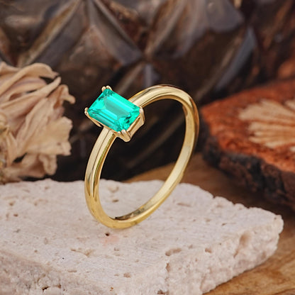 Minimalist Emerald Cut Solitaire Emerald  Engagement Ring
