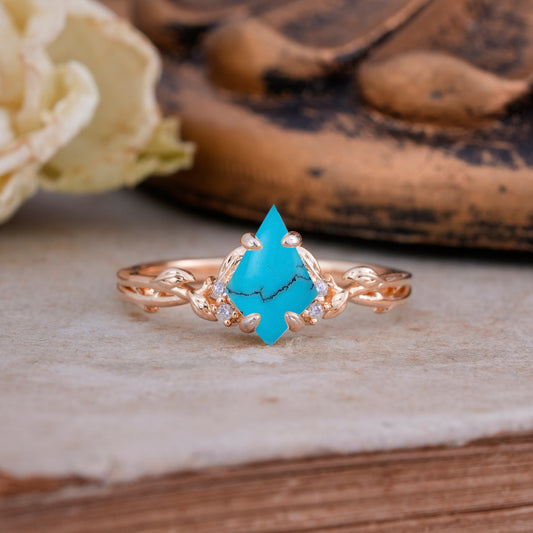 Nature-Inspired Kite Cut Turquoise Engagement Ring