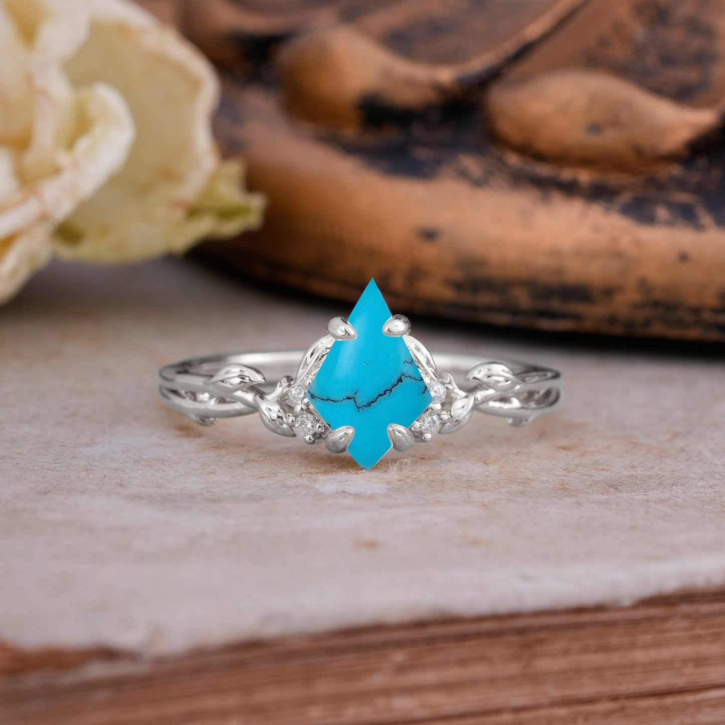 Nature-Inspired Kite Cut Turquoise Engagement Ring