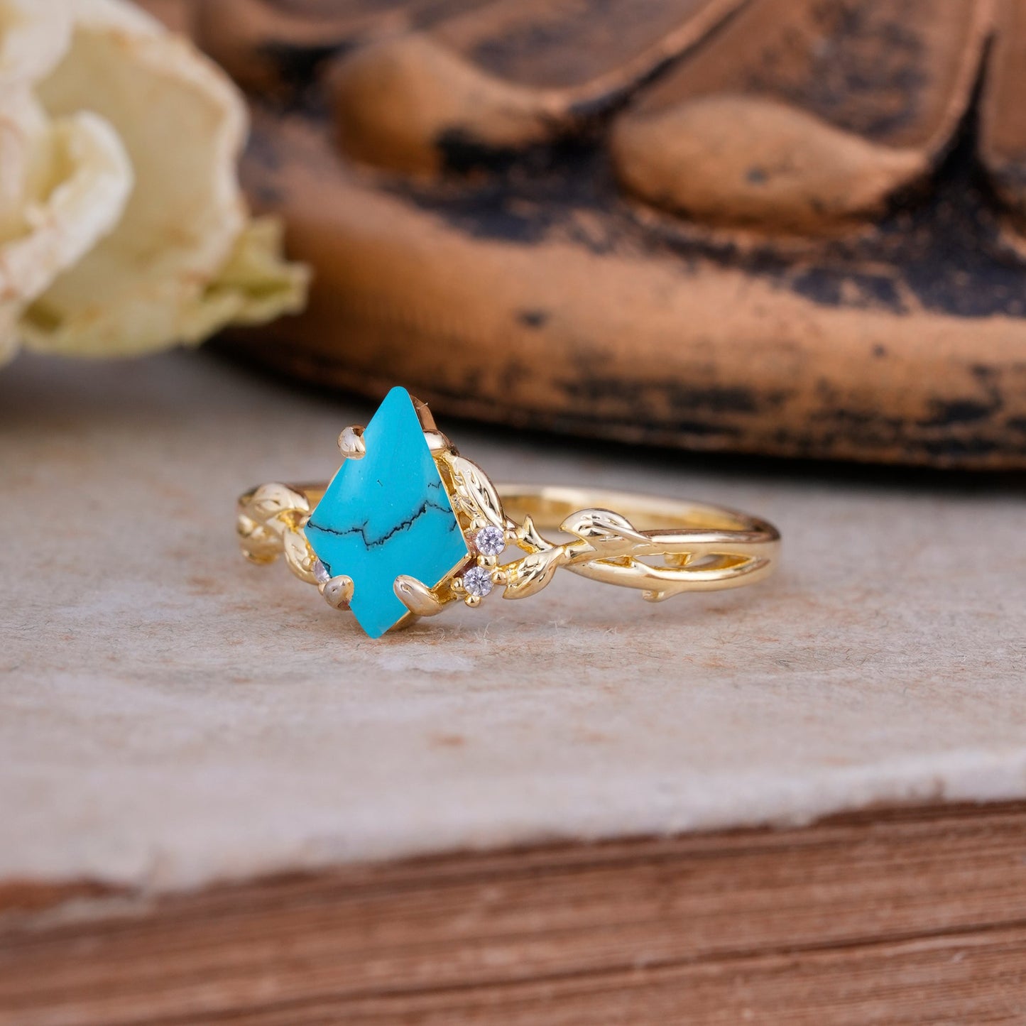 Nature-Inspired Kite Cut Turquoise Engagement Ring