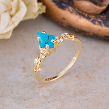 Nature-Inspired Kite Cut Turquoise Engagement Ring