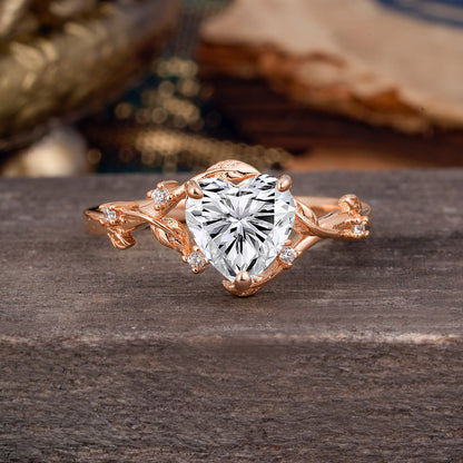 Nature-Inspired 3-Prong Heart-Shaped Lab Diamond Engagement Ring