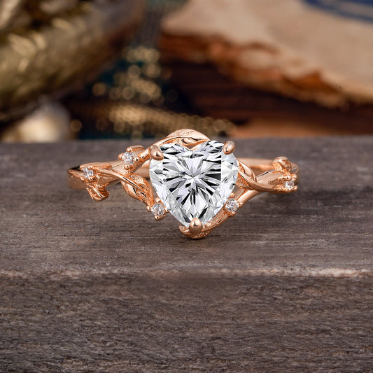 Nature-Inspired 3-Prong Heart-Shaped Lab Diamond Engagement Ring