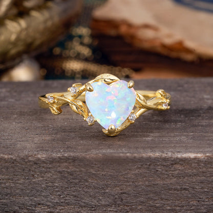 Nature-Inspired 3-Prong Heart-Shaped Opal Engagement Ring