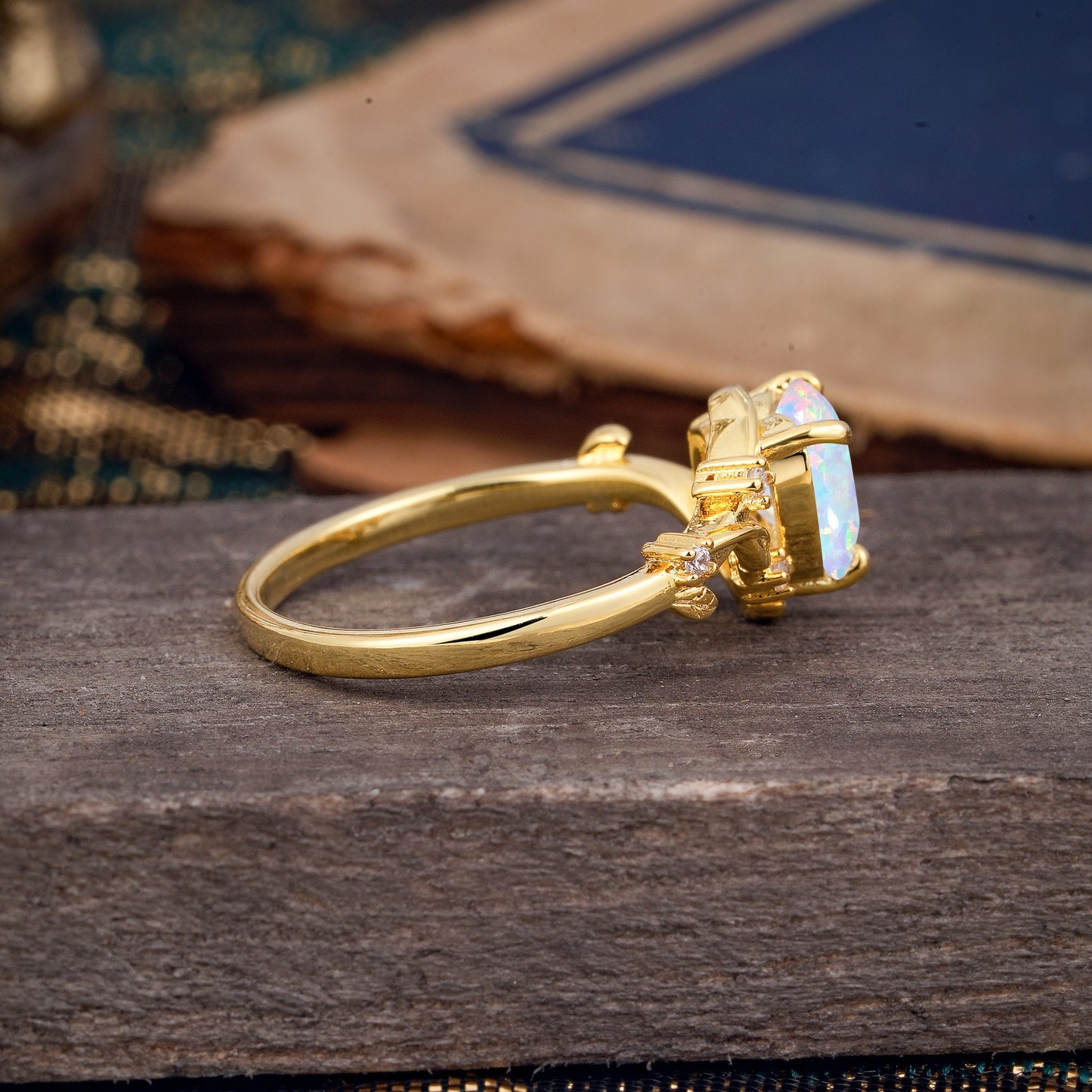 Nature-Inspired 3-Prong Heart-Shaped Opal Engagement Ring
