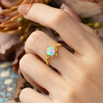 Nature-Inspired 3-Prong Heart-Shaped Opal Engagement Ring