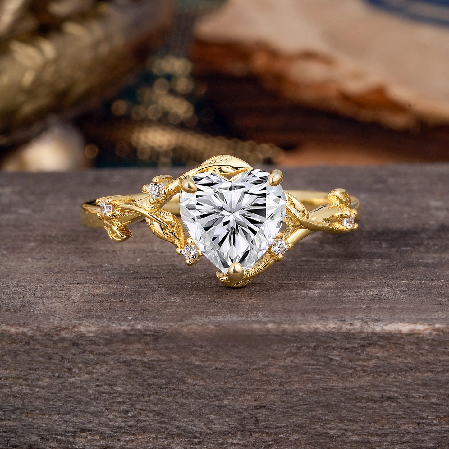 Nature-Inspired 3-Prong Heart-Shaped Lab Diamond Engagement Ring
