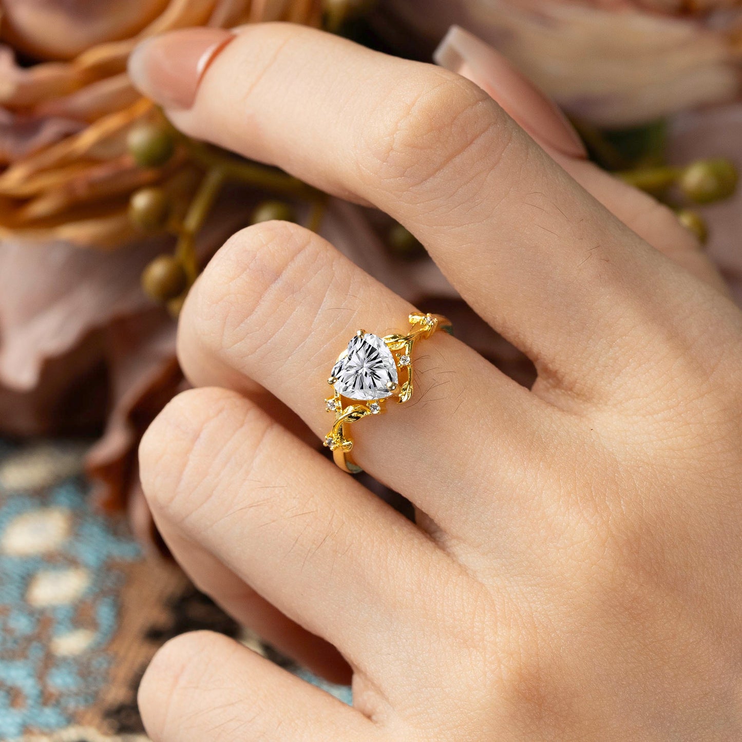 Nature-Inspired 3-Prong Heart-Shaped Lab Diamond Engagement Ring
