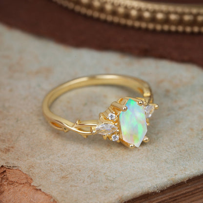 Nature-Inspired Classic 4-Prong Hexagonal-Cut Opal Engagement Ring