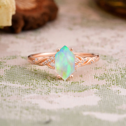 Classic 4-Prong Hexagonal-Cut Opal Engagement Ring