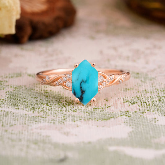 Classic 4-Prong Hexagonal-Cut Turquoise Engagement Ring