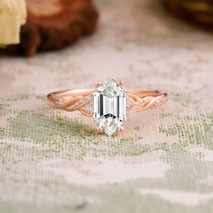 Classic 4-Prong Hexagonal-Cut Lab Diamond Engagement Ring