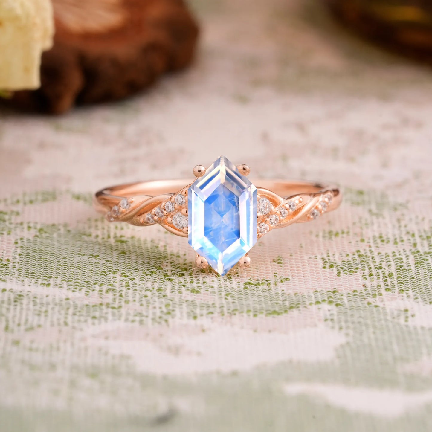 Classic 4-Prong Hexagonal-Cut Natural Moonstone Engagement Ring